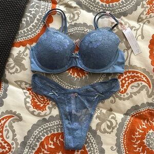 Victoria’s Secret Dusty Slate Blue Lace Set